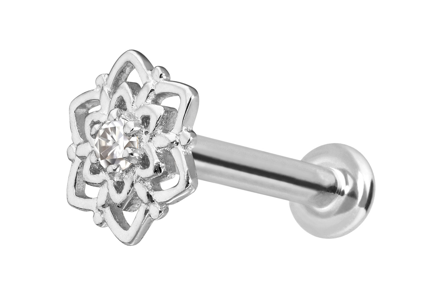 14 Karat Gold Labret Piercing mit Push Fit MOISSANIT-BLUME